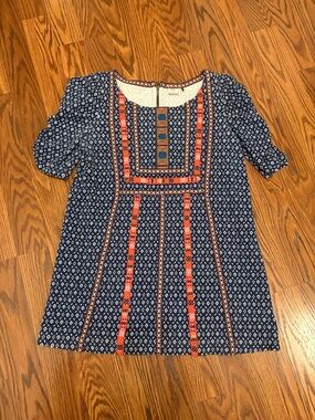 Anthropologie Akemi and Kin' Navy Embroidered Tunic  with Orange Accents